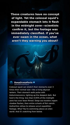 These creatures have no concept of light. Yet the colossal squid’s expandable stomach lets it flash