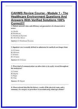 CAHIMS Review Course Module 1 The Healthcare Environment Questions And Answers With Verified Solut