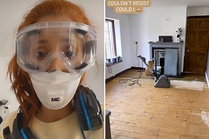 Stacey Solomon excitedly discovers wooden floorboards in Rex's bedroom