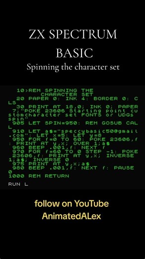 spinning character set ZX SPECTRUM BASIC #zxspectrum #thespectrum