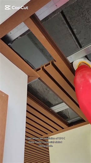 installation of WPC (Wood-Plastic Composite) slatted ceiling panels.#shortsfeed
