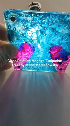 Glass Painting Magnet "Turquoise Tree" by Maria Marachowska #mariamarachowska