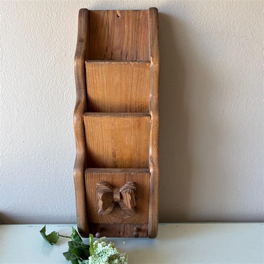 Solid Wood Wall Hanging Bill, Letter, Mail Organizer With Bow - Etsy