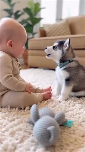 Babble & Bark Besties 🐶👶❤️ #BabyAndHusky #BabbleAndBark #CutestConversation #InnocentJoy #PuppyLove #babyanddog #babiesandpets #funnybabies #dogvideos #babylaugh #adorablemoments #petsandbabies #cuteanimals #heartwarming #cutenessoverload #familyfriendly | Baby & Pets