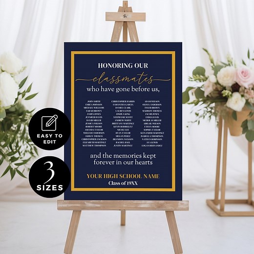 High School Reunion Memorial Sign, in Loving Memory of Classmates, Printable Class Reunion Memorial Poster, Customizable Editable Template - Etsy