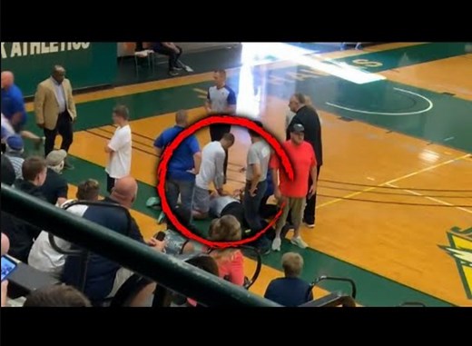 A basketball game in Upstate New York is in full swing when suddenly the referee wobbles and collapses from a heart attack. That's when Toledo Glass City basketball player Myles Copeland jumps into action. As luck would have it, Copeland is not just a basketball player — he's a firefighter at the Toledo, Ohio, fire department. He starts to perform CPR on 61-year-old John Sculli. | Inside Edition