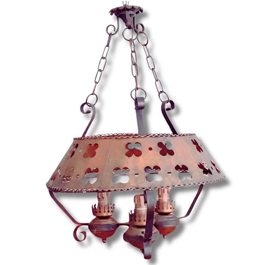 Large Antique Wrought Iron Chandelier, 1930s Rustic Copper Lighting - Etsy