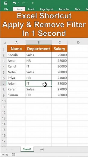 Excel Shortcut | Apply Filter in 1 Second (Ctrl + Shift + L)