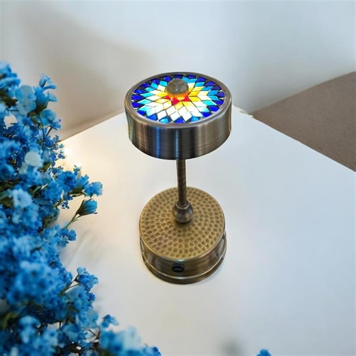 Handmade Turkish Mosaic Table Lamp – Rechargeable Glass Top Decorative Light - Etsy
