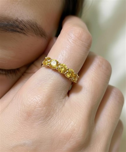 Yellow Sapphire Wedding Band 3.50ctw 7 Stone Anniversary Ring Yellow Gemstone Eternity Band September Birthstone - Etsy