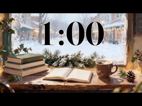 1 Minute Winter Cafe Focus Timer ☕ Cozy Coffee Shop Snow Ambience + Relaxing Jazz Lofi (No Lyrics)