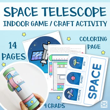 Space Telescope Craft and Game Activity Set Satellite Astronaut Coloring Page