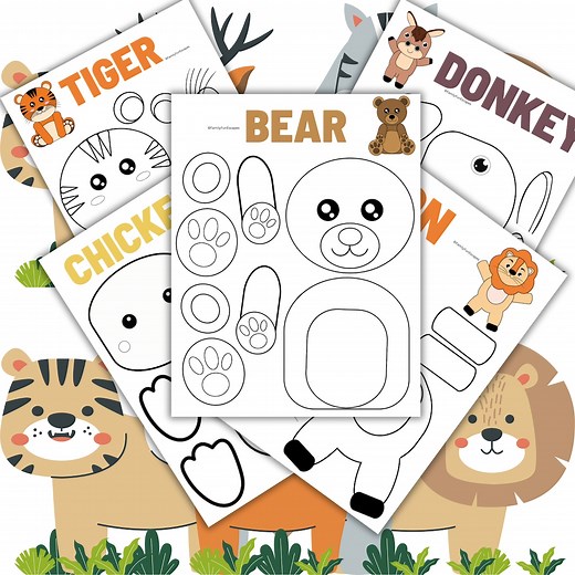 Animal Color, Cut, and Paste Craft: Kids Printable Activity (digital Download) - Etsy
