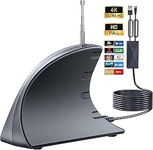 2024 TV Antenna Indoor, Antenna for Smart TV- 4K Clear Digital Signal Enhancer with Retractable Design, Ultra-Long Coaxial Cable, Covers 980+ Miles, Supports All Local Channels (Black)