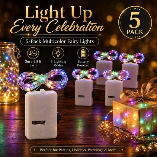 5 Pack Multicolor Fairy Lights, 3m Battery Operated LED String Lights, Colorful Twinkle Lights for Party Decor, Gift Box, DIY Home Decor - Etsy