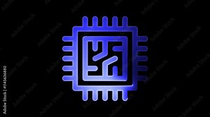 CPU icon animation by blue color neon on black background.