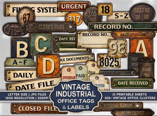 Vintage Rusty Industrial Office Pack: Metal Numbers, Letters, Draw Labels Tags, Journal - Scrapbook Fussy Cuts - Stickers - Digital Download - Etsy Canada