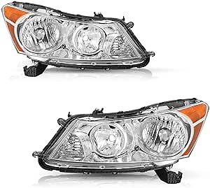 2PCS Headlights Assembly Replacement for 2012 Honda Accord HFP 2008-2012 Honda Accord LX 33100TA0A01 33150TA0A01 Chrome Housing Clear Lens