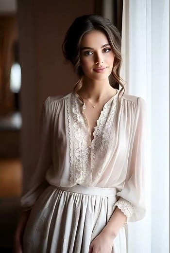 👗👒💖 Elegant Lace Blouse & Romantic Neutral Outfit Inspiration | Feminine Soft Style