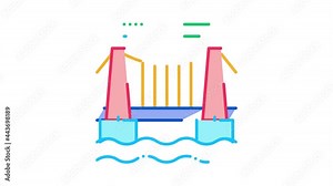 suspension bridge in water Icon Animation. color suspension bridge in water animated icon on white background