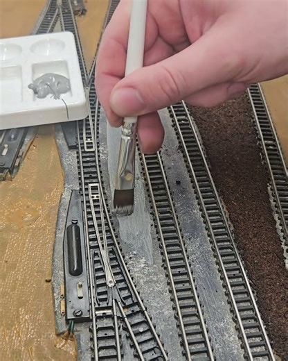 Grey primer for realistic train platforms 🚂🎨 #ModelRailway
