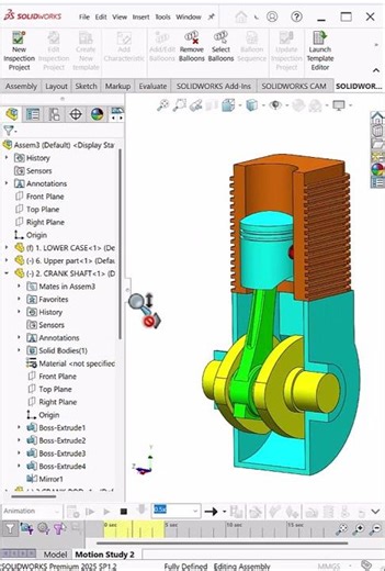IC Engine Mechanism in SolidWorks | Piston–Crank Motion #shorts