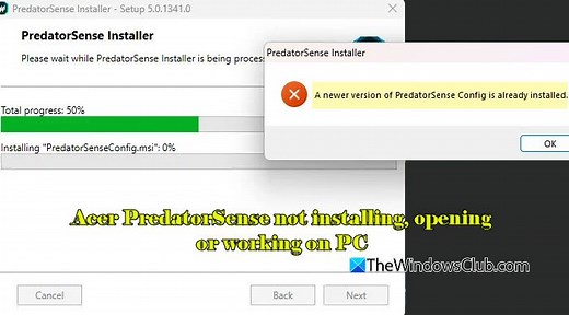 Acer PredatorSense not installing, opening or working on PC