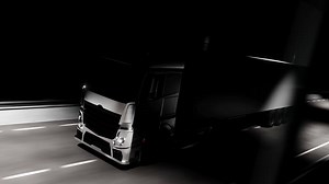 Modern truck riding on road with railings. Loop animation 3d