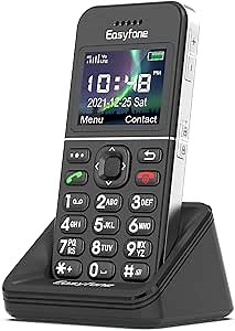 Easyfone T100 Unlocked 4G Big Button Senior Cell Phone | Sim Card Included & Flexible SpeedTalk Mobile Phone Plan | SOS Button with GPS | High Volume & Big Font | Big Battery & Big Charging Dock