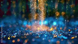 Heavy rain made of glitter drops, each drop sparkling as it falls and hits the ground, 4K Glitter background High-Quality Animation Video