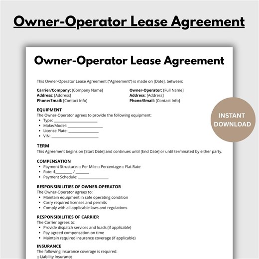 Owner Operator Lease Agreement Template | Trucking Contract | Freight Dispatcher & Driver Contract | Editable PDF Word Download - Etsy