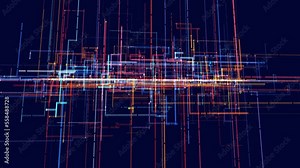 glow particles form lines. Info concept lines and nodes, ai construction light grid. Lines form hologram information blocks. Vj loop abstract sci-fi bg. Hi-tech info technology.