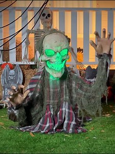 JOYIN Halloween Animatronics Decorations Outdoor, Animated Zombie Groundbreaker Outside Decor, 25’’ Groundbreaker Skeleton Prop with Moving Arms & Green Light, Lawn Yard Haunted House Graveyard Decor