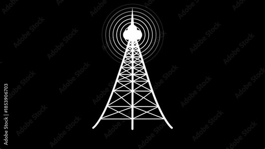 Minimalist Radio Tower Animated, Telecom Signal Tower Animation 5G Connectivity Concept