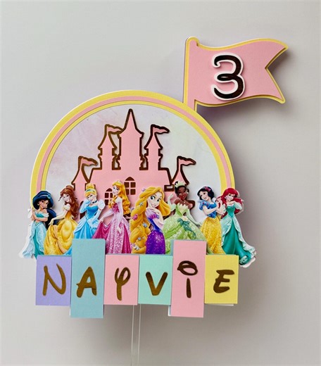Princess Cake Topper With Name & Age, Disney Princess Birthday Cake Topper, Custom Pastel Princess Castle Topper, Girl Birthday Party Decor - Etsy