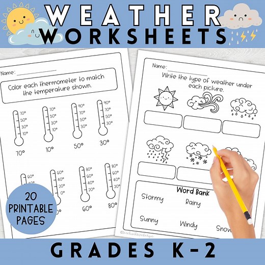 Weather Worksheets for First Grade | Printable Weather Worksheet, Kindergarten, Second Grade Worksheet, Homeschool Weather Worksheet for K-2 - Etsy