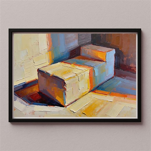 Abstract Boxes Wall Art Picture Poster – Geometric Impasto Modern Still Life Artwork, Texture Painting – Digital Download Print JPG Abs-24 - Etsy