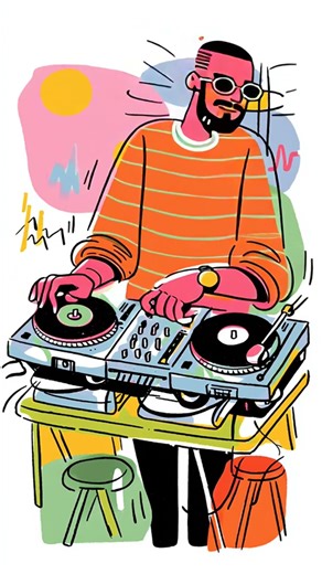 a hip hop dj, playing music in turntables