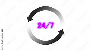 24 hours service symbol animation . 24 hours and 7 days customer support concept.