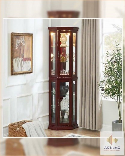Curio Glass Display Cabinet, 70" Tall Corner Storage Cabinet with Lights and Mir