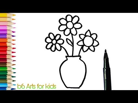 How to Draw Flowers With Vase | Flower pot Drawing (Very Easy Way)