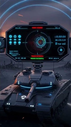 Futuristic tank scanning battlefield, radar waves around turret.