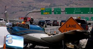 Small plane crash-lands on 91 Freeway in Corona; pilot and passenger escape uninjured