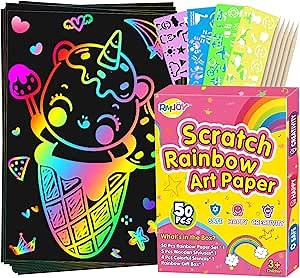 Rainbow Scratch Paper Art for Kids: 60PCS Magic Arts Crafts Gifts Toys for Girls Boys Ages 4 5 6 7 8 9 Games Activities for Birthday Family Fathers Day Christmas Stocking Stuffers Easter(Girls)