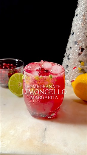 Marvelous Mixing on Instagram: "Tart pomegranate meets zesty limoncello to make a margarita that brings a little sunshine to the winter. Cheers! Pomegranate Limoncello Margarita 1.5 oz tequila 1 oz limoncello 2 oz pomegranate juice 0.75 oz agave Juice of 1/2 lime Juice of 1/2 lemon Sugar, lemon zest and lime zest for rimming Pomegranate arils for garnish Method: Rim your glass and set aside. To a shaker, add all ingredients and shake with ice for 15 seconds. Strain into rimmed glass over fresh i