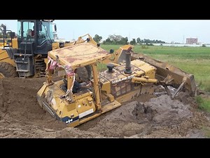 Old Komatsu Bulldozer Stuck always Deeper in Mud with the Help of Wheel Loader