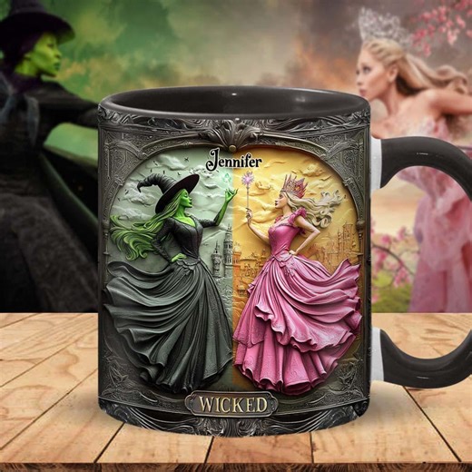 Pink Green Wicked Personalized Accent Mug, Witch Lady 3D Two Tone Coffee Cup, Witch Movie Mug Gift for Music Fan Wiccans Goths Wkm5008 - Etsy