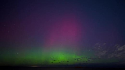 Pink and Green Aurora Spotted Over Lake Erie