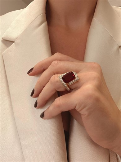 Vintage Ruby Emerald Cut 18K Rings - Etsy