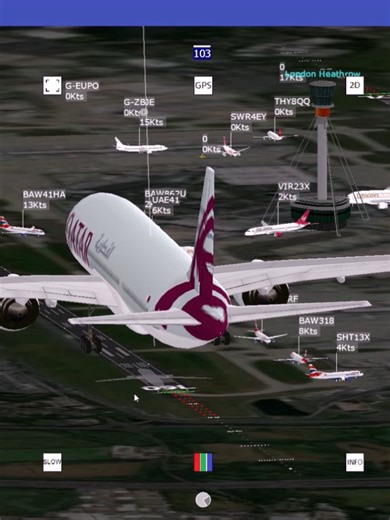 ✈️ Heathrow airspace — tracked in 3D Live arrivals and departures around Heathrow Airport, visualised in full 3D using real ADS-B data. 🛬 Heavy arrivals • Tight spacing 🛰️ Real aircraft • Real altitudes • Live airspace 🌍 Not a simulation — ADS-B based tracking 📲 Available on Google Play Store 🔍 Search: ADSB Flight Tracker #Heathrow #London #ADSB #3D #Aviation #AirTraffic #AvGeek #Flight #Tracker